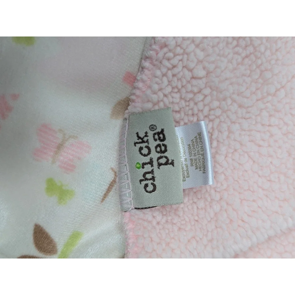 Chick Pea pink green tulip flowers butterflies floral Baby Blanket sherpa